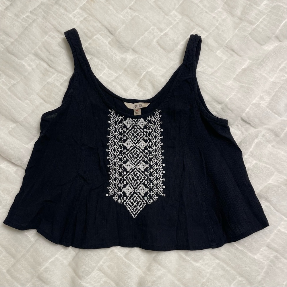 Decree Black Embroidered Crop Tank Top